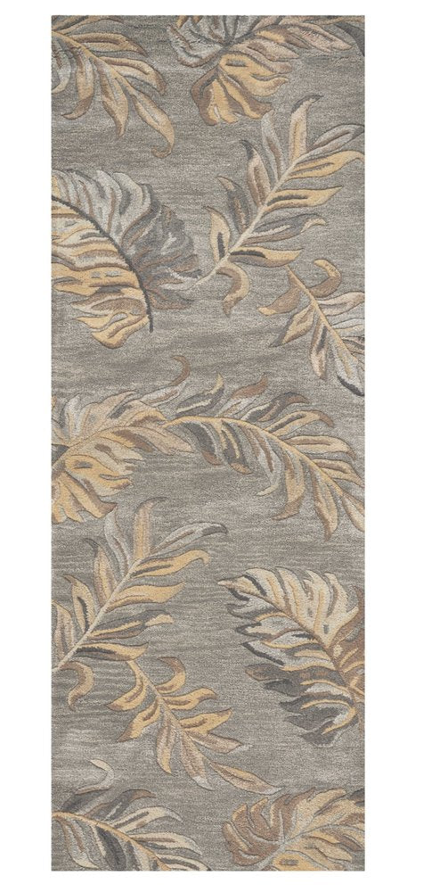 5' X 8' Gray And Taupe Wool Botanical Leaves Hand Tufted Area Rug