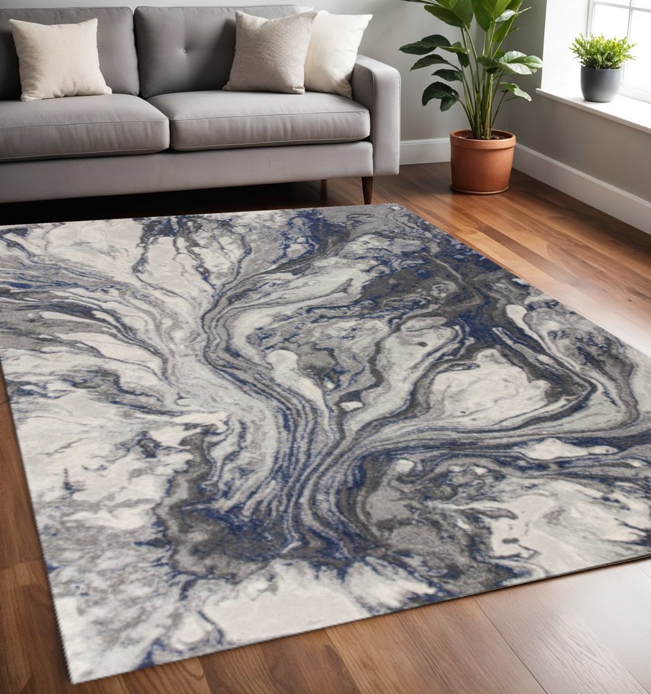 8' X 11' Blue And Gray Abstract Area Rug
