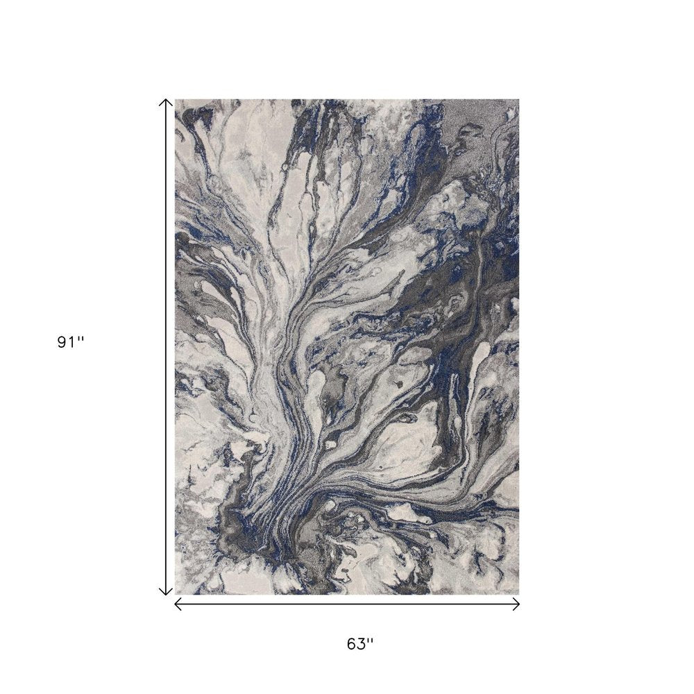 8' X 11' Blue And Gray Abstract Area Rug