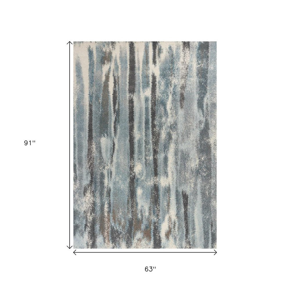 7' X 10' Teal Blue And White Abstract Distressed Area Rug
