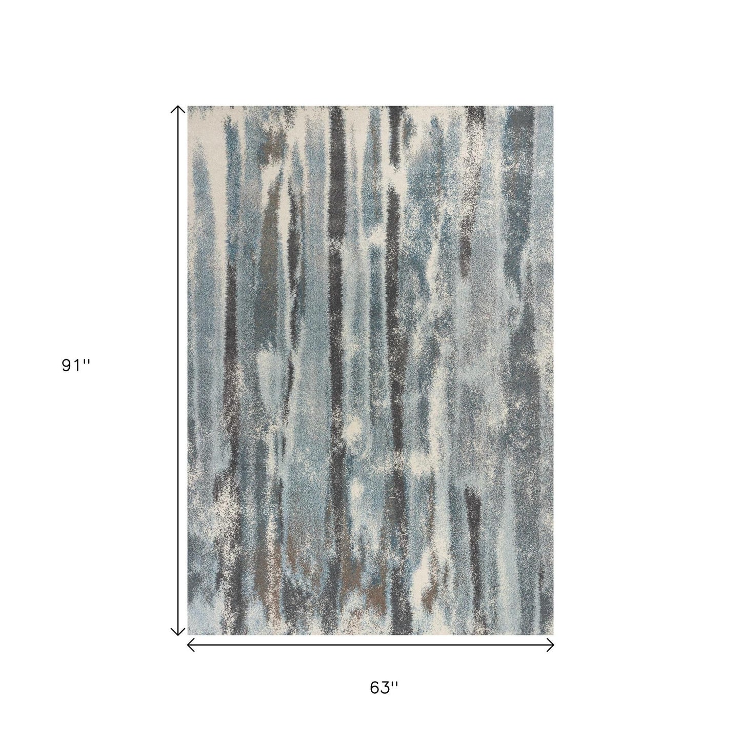 7' X 10' Teal Blue And White Abstract Distressed Area Rug