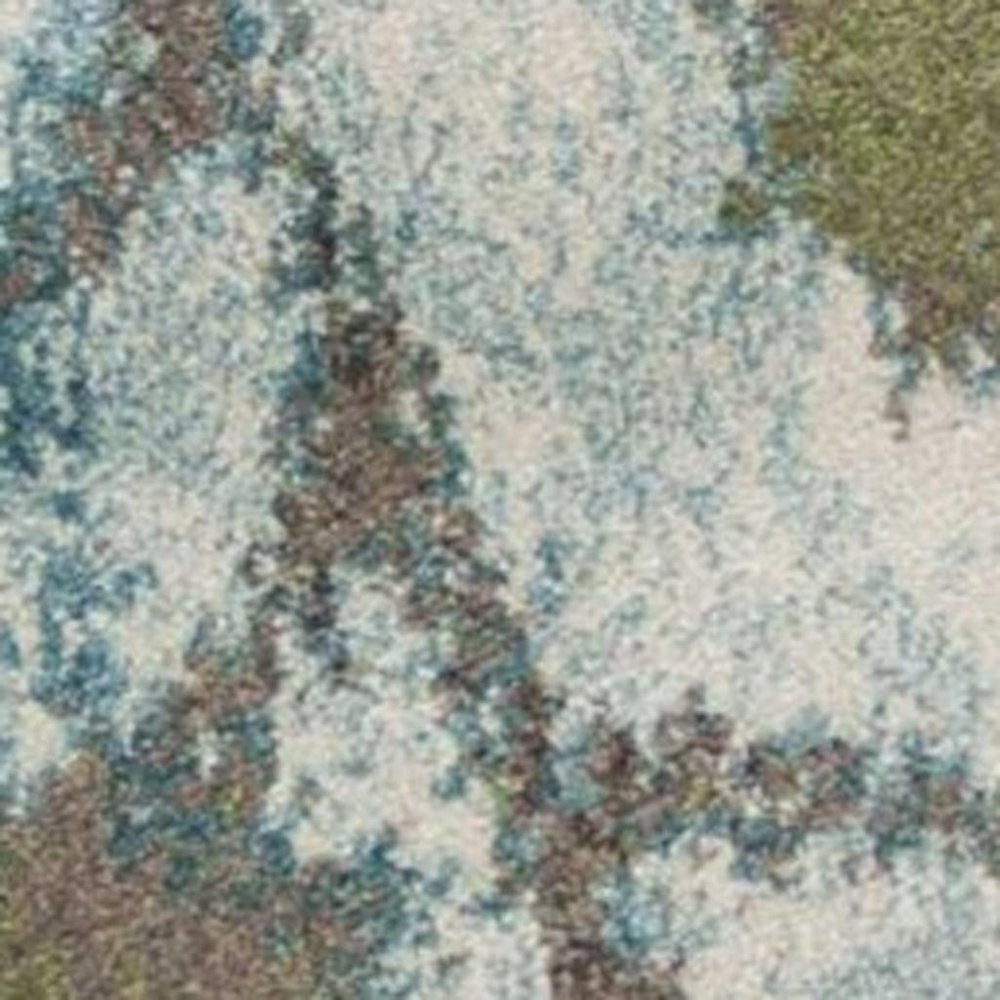 10' X 13' Teal Blue White And Green Floral Vines Area Rug