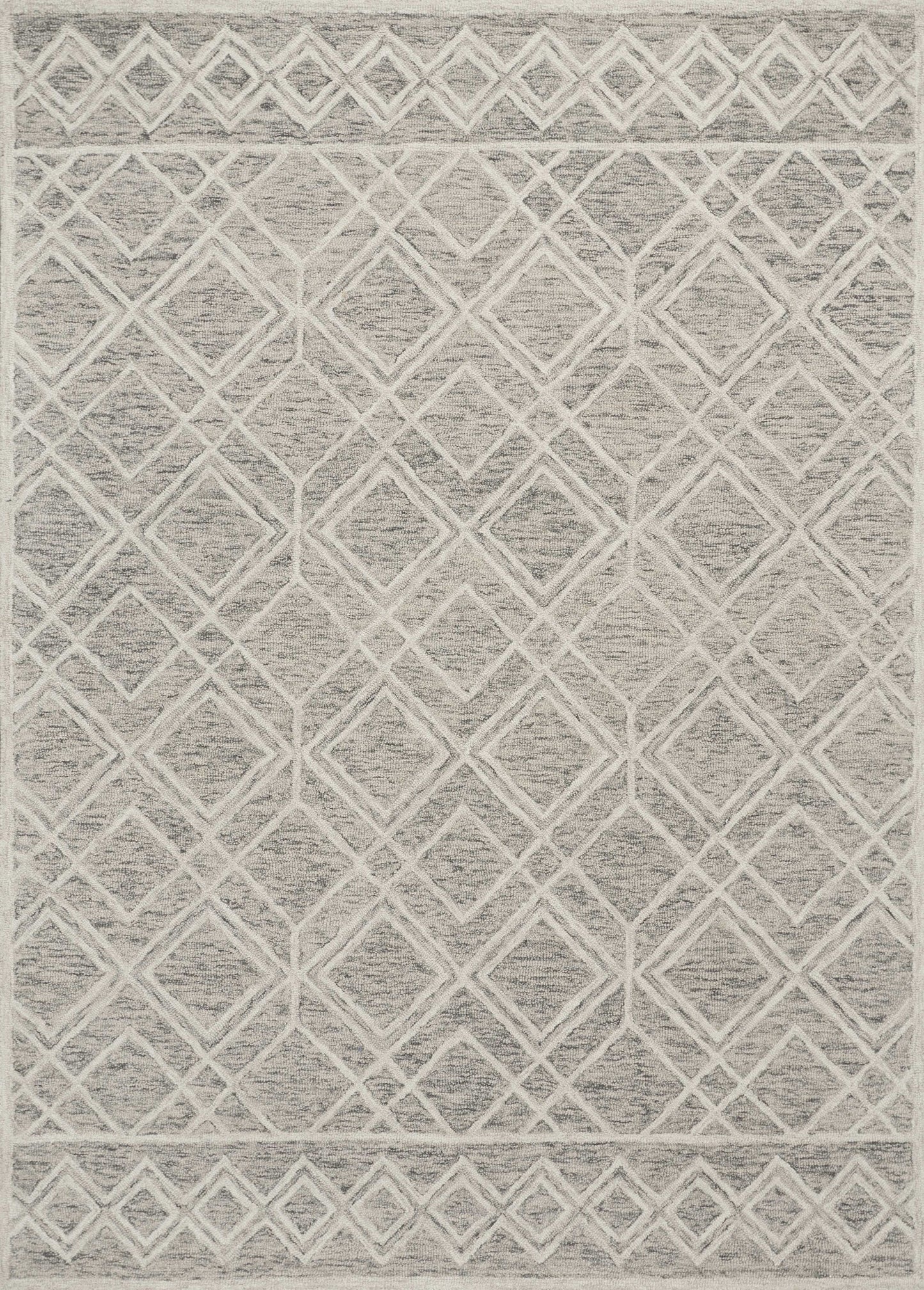 5' X 7' Sand Beige And Ivory Wool Geometric Hand Hooked Area Rug