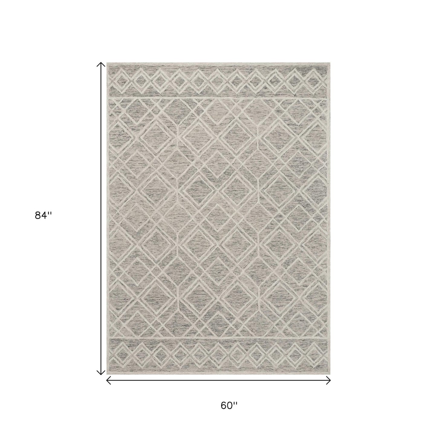 5' X 7' Sand Beige And Ivory Wool Geometric Hand Hooked Area Rug