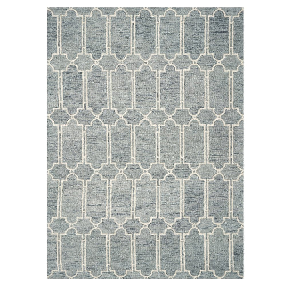 8' X 10' Slate Blue And Ivory Wool Geometric Hand Tufted Area Rug