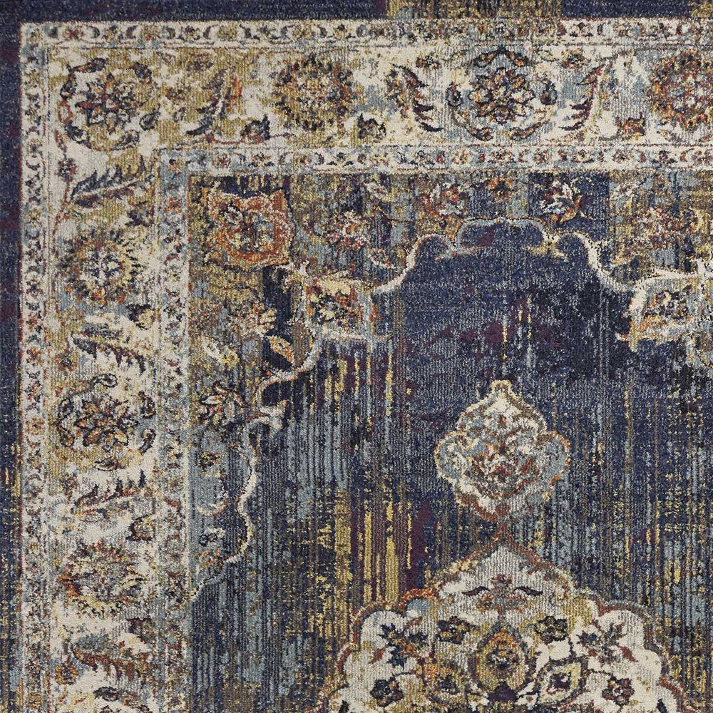 5' X 8' Navy Blue Gold And Ivory Medallion Area Rug