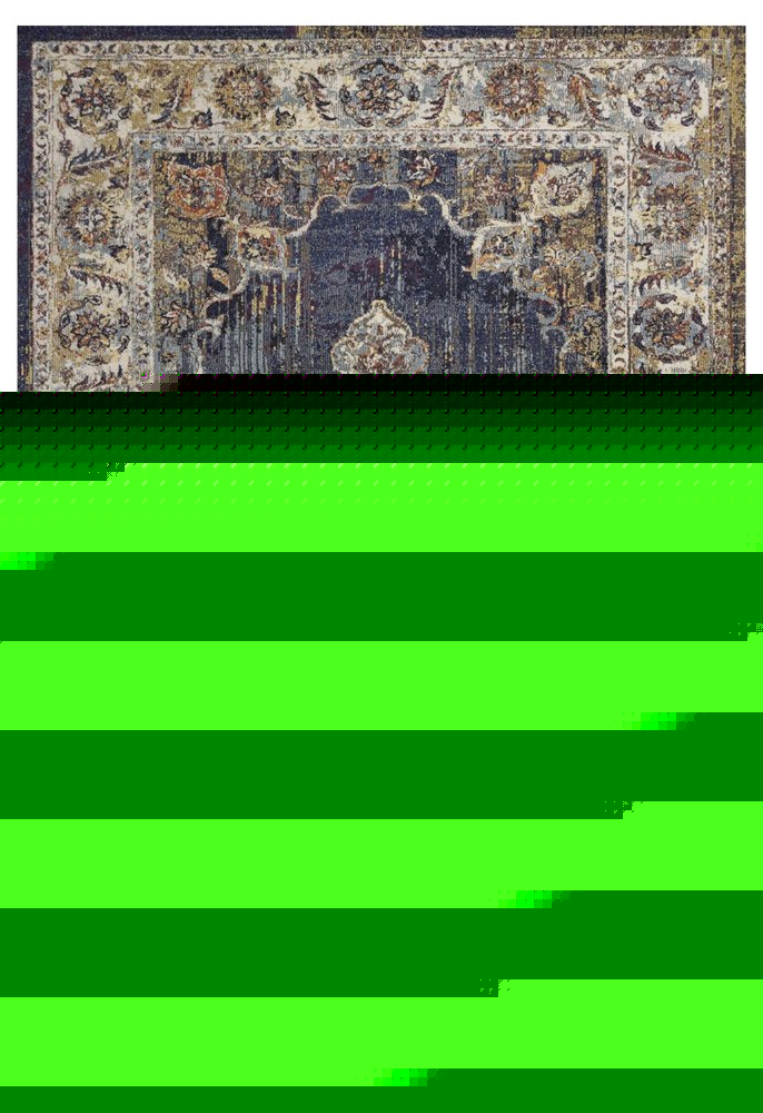 5' X 8' Navy Blue Gold And Ivory Medallion Area Rug