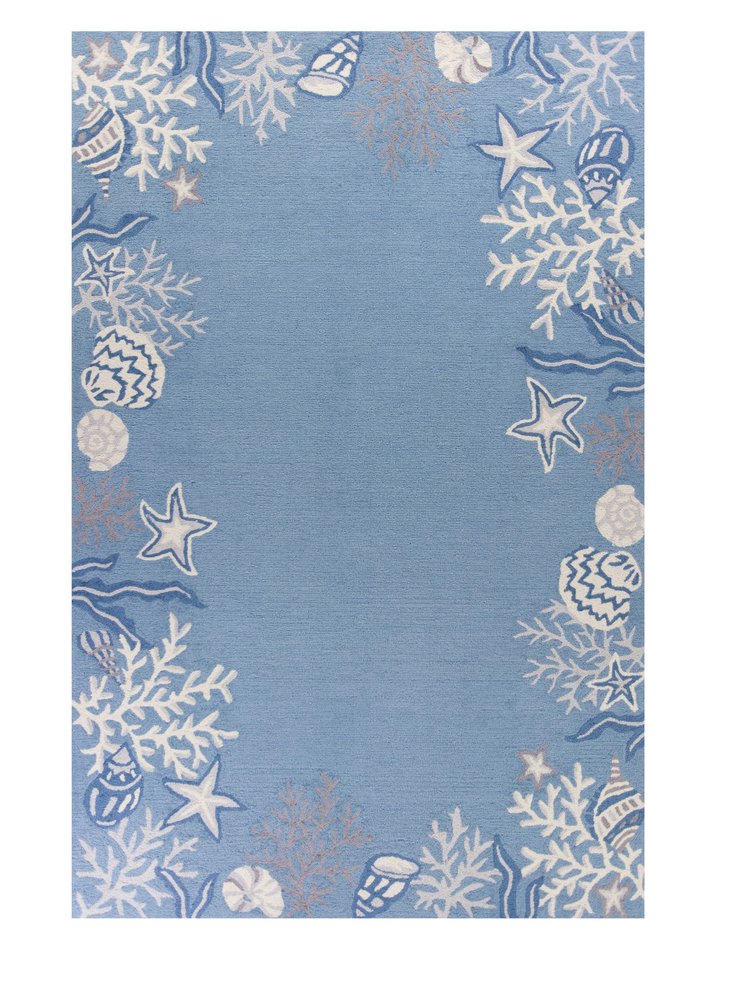 8' X 10' Blue Gray And White Fish and Coral Hand Tufted Area Rug