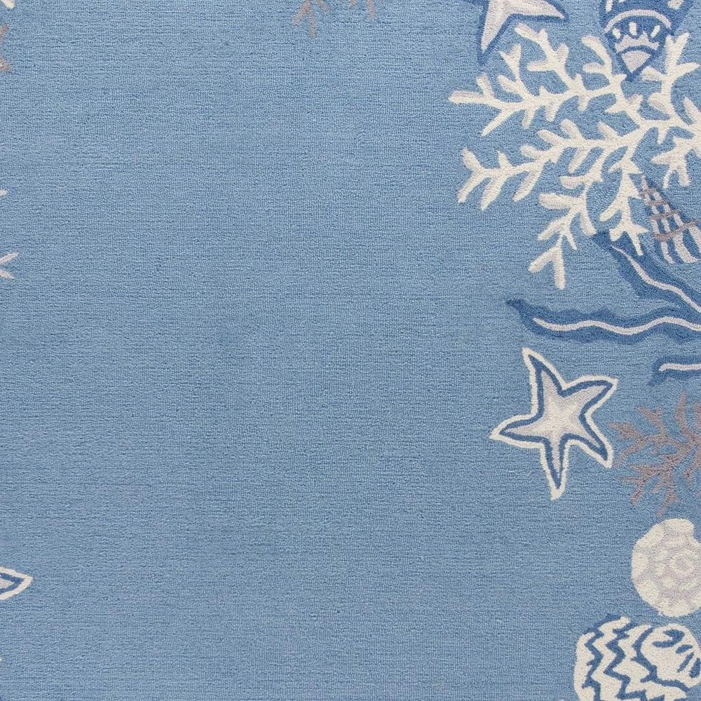 8' X 10' Blue Gray And White Fish and Coral Hand Tufted Area Rug