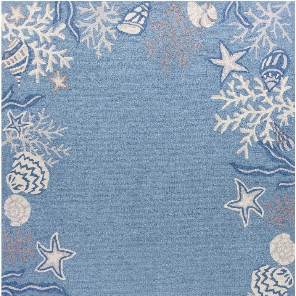8' X 10' Blue Gray And White Fish and Coral Hand Tufted Area Rug