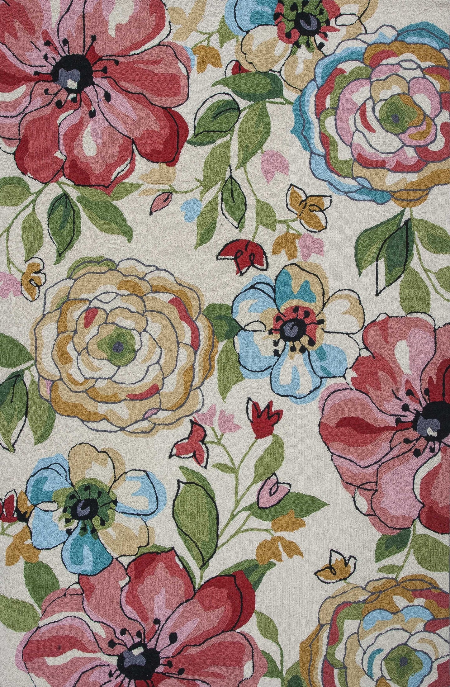 8' X 8' Sand Blue And Red Floral Hand Hooked Round Rug