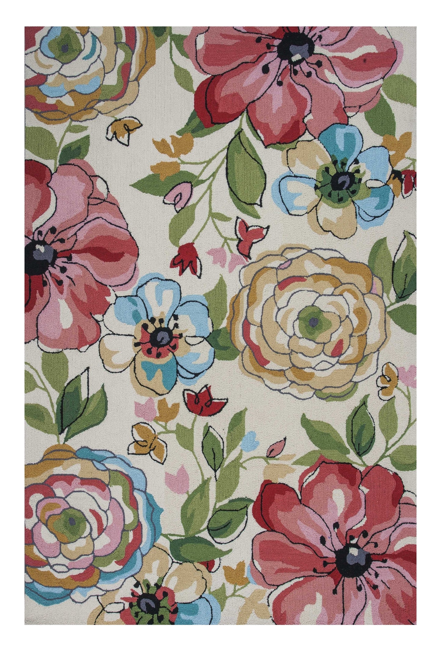 8' X 8' Sand Blue And Red Floral Hand Hooked Round Rug