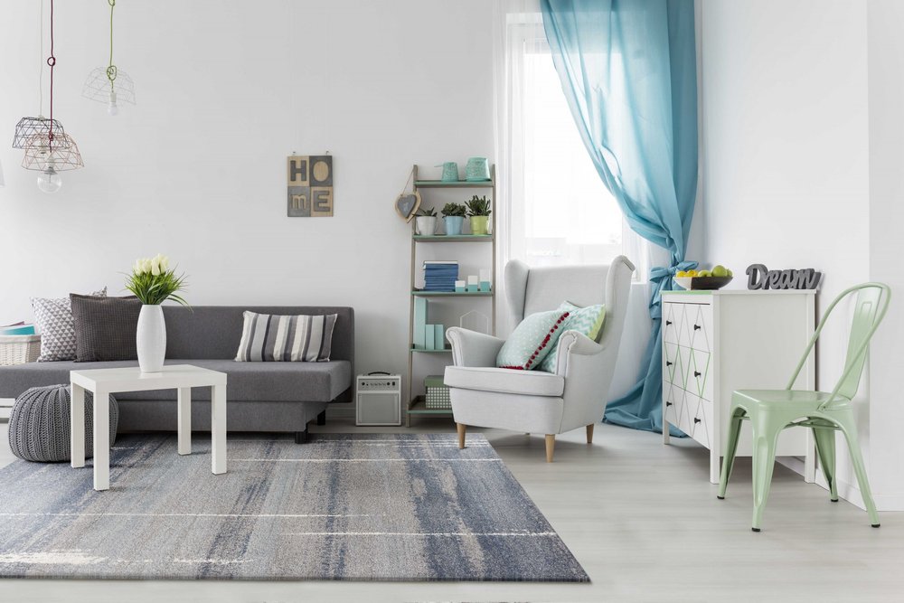 5' X 8' Blue And Gray Abstract Area Rug