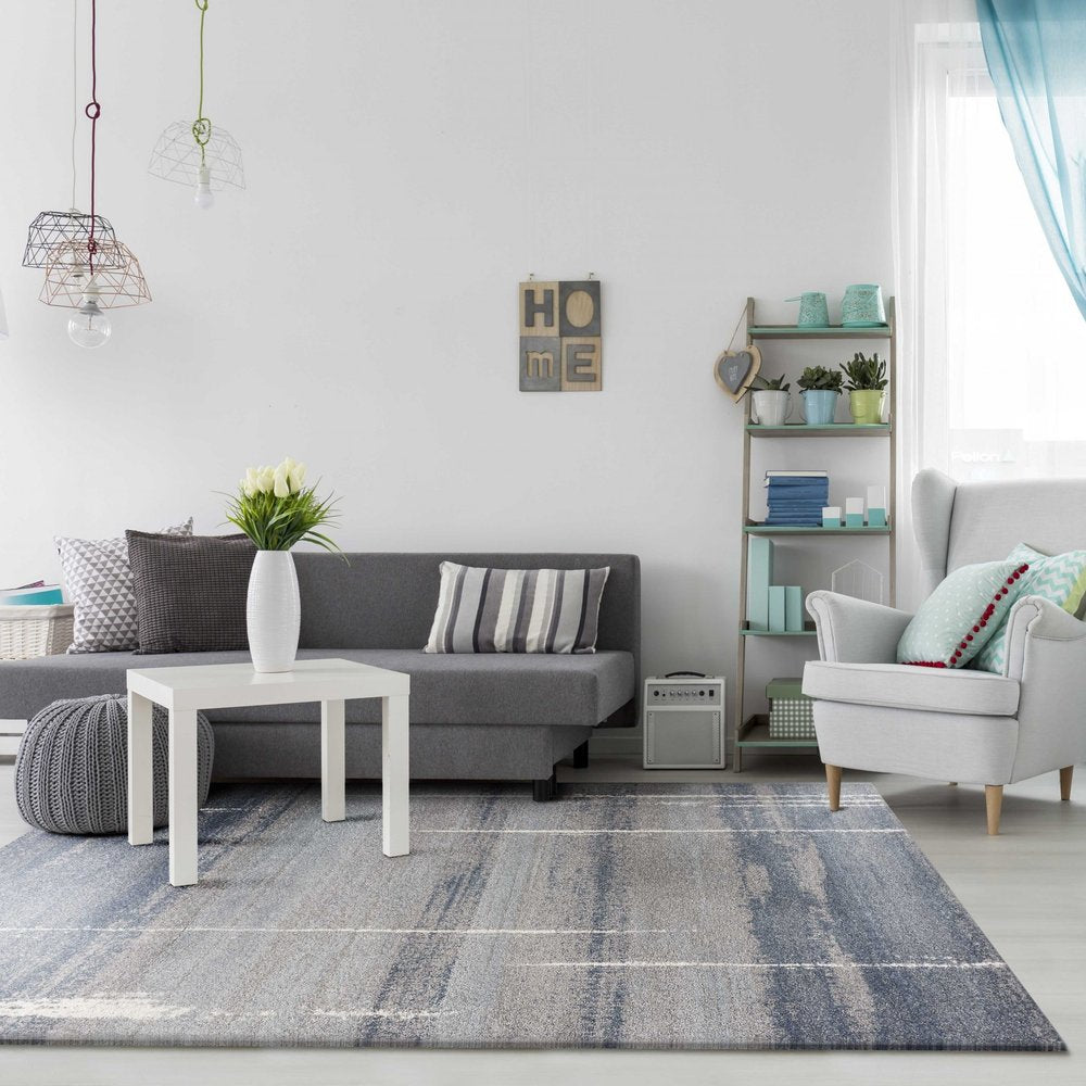 5' X 8' Blue And Gray Abstract Area Rug