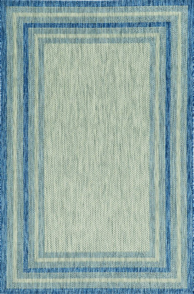 8' Blue And Gray Round Striped Indoor Outdoor Area Rug