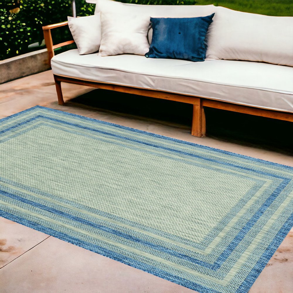 8' Blue And Gray Round Striped Indoor Outdoor Area Rug