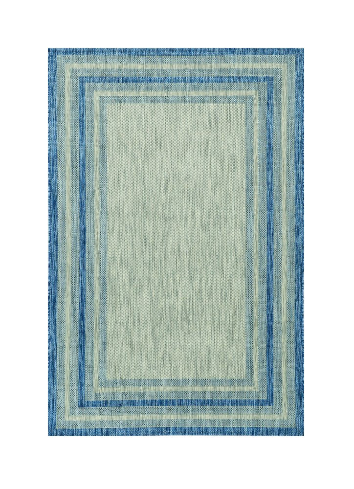 8' Blue And Gray Round Striped Indoor Outdoor Area Rug