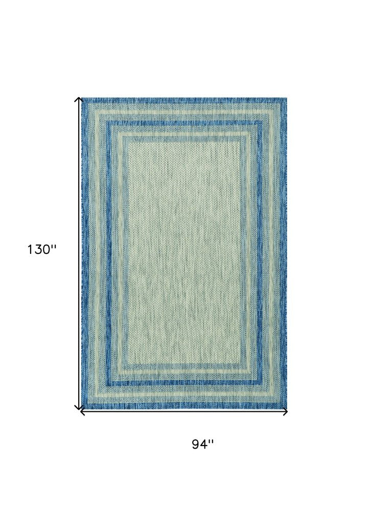 8' Blue And Gray Round Striped Indoor Outdoor Area Rug