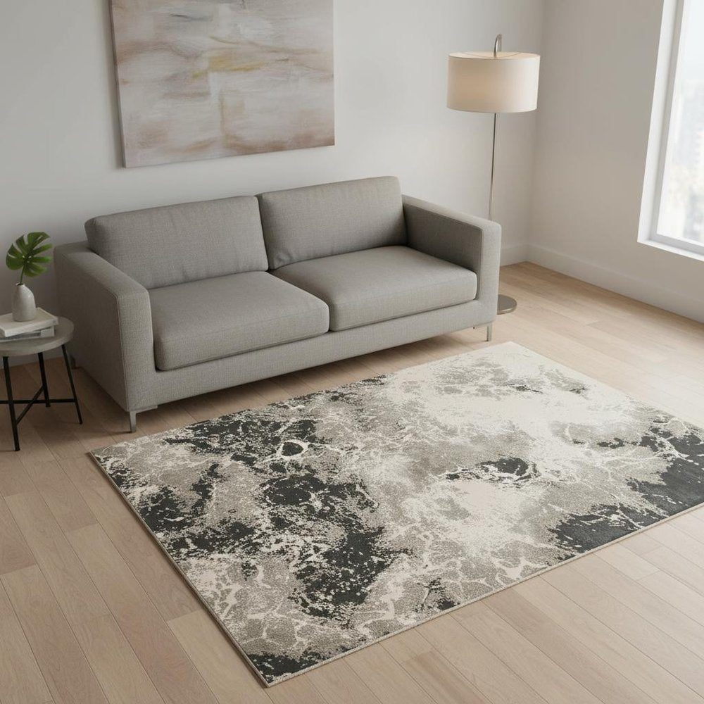 5' X 8' Silver And Black Abstract Area Rug