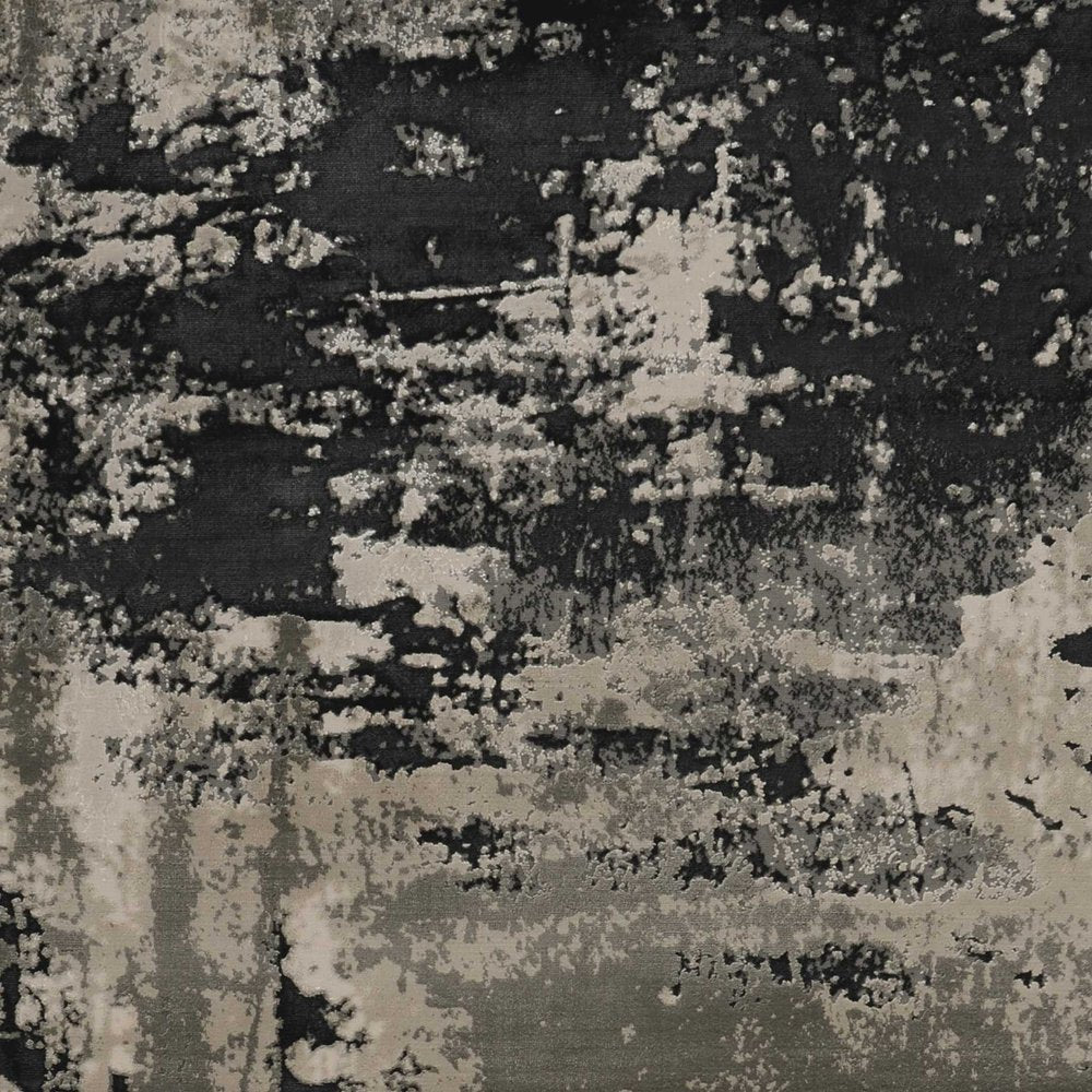 7' X 10' Black And Silver Abstract Area Rug