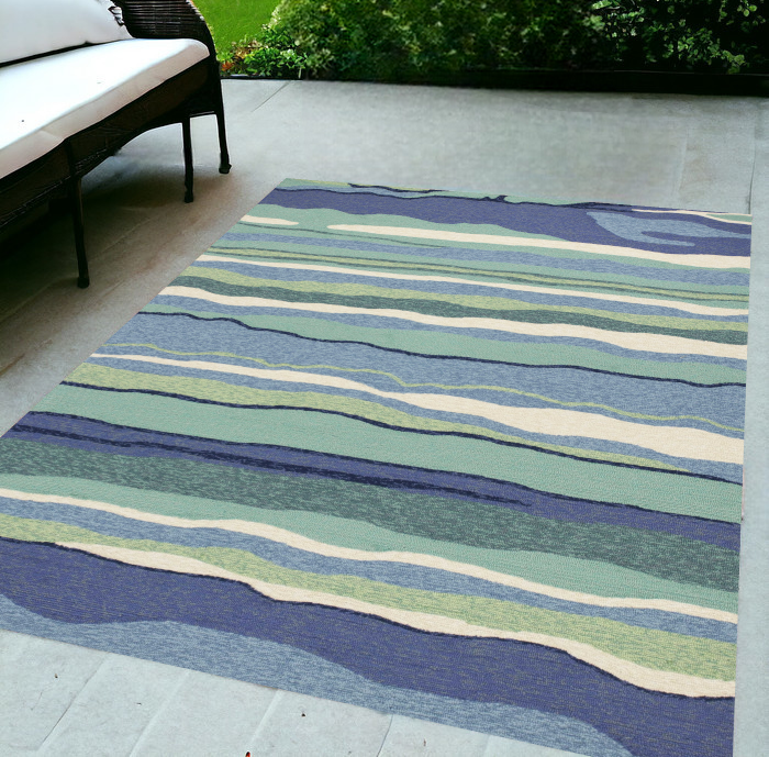 8' Blue Round Abstract Indoor Outdoor Area Rug