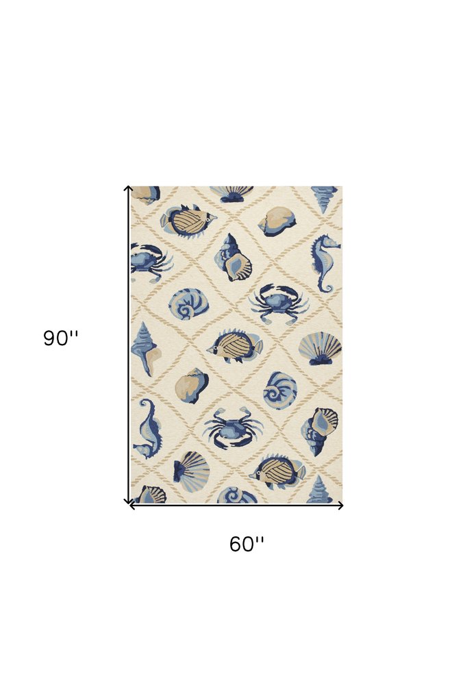 5' X 8' Sand Abstract Indoor Outdoor Area Rug