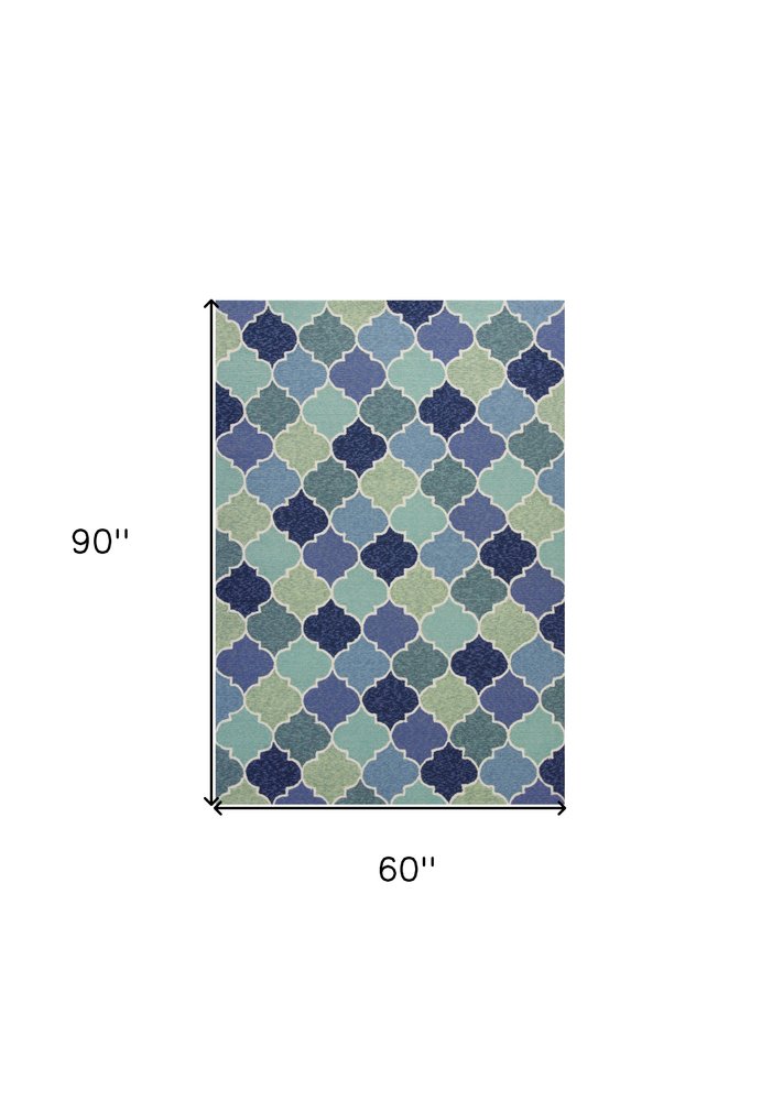 5' X 8' Blue Moroccan Indoor Outdoor Area Rug
