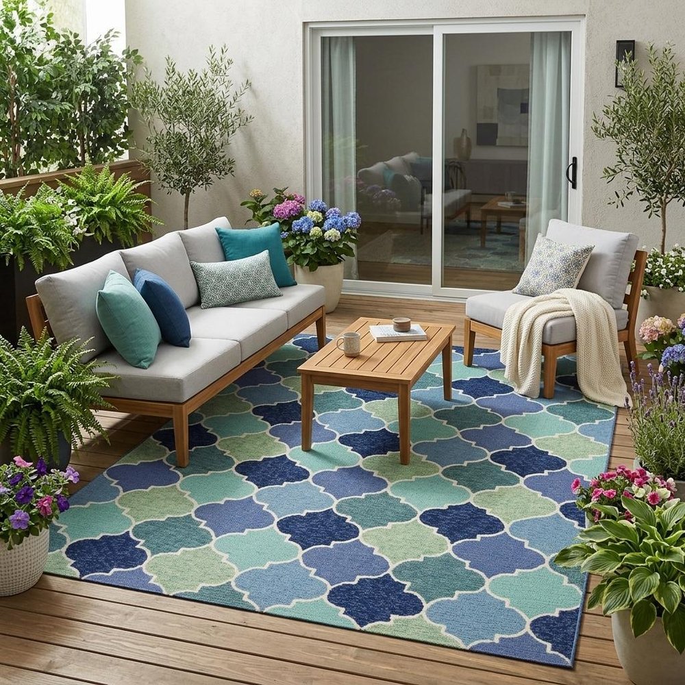 5' X 8' Blue Moroccan Indoor Outdoor Area Rug