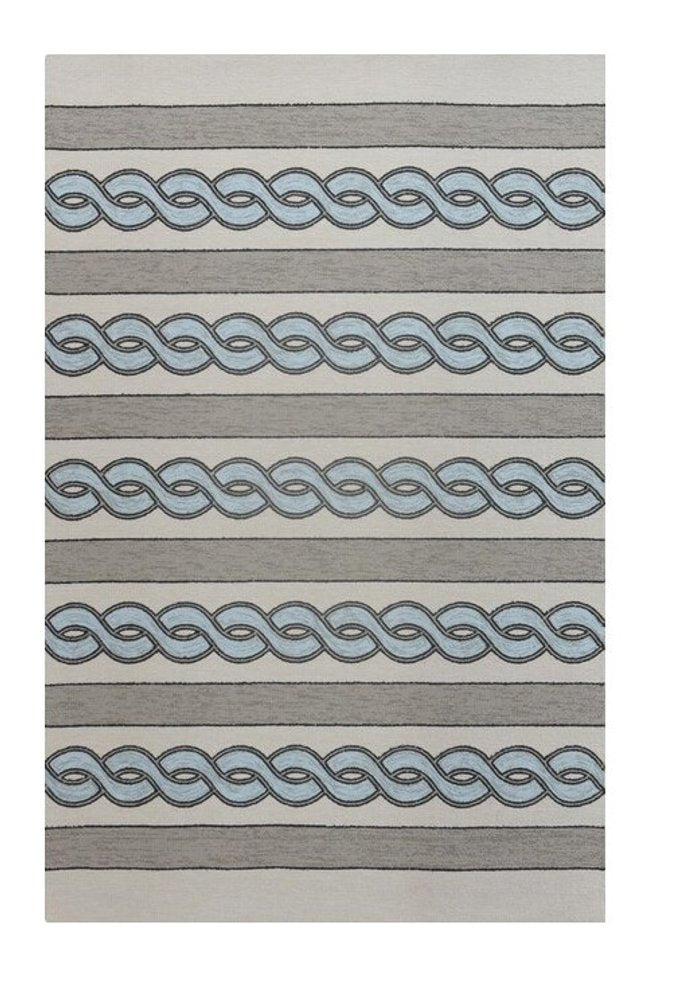 5' X 7' Ivory And Blue Abstract Handmade Indoor Outdoor Area Rug