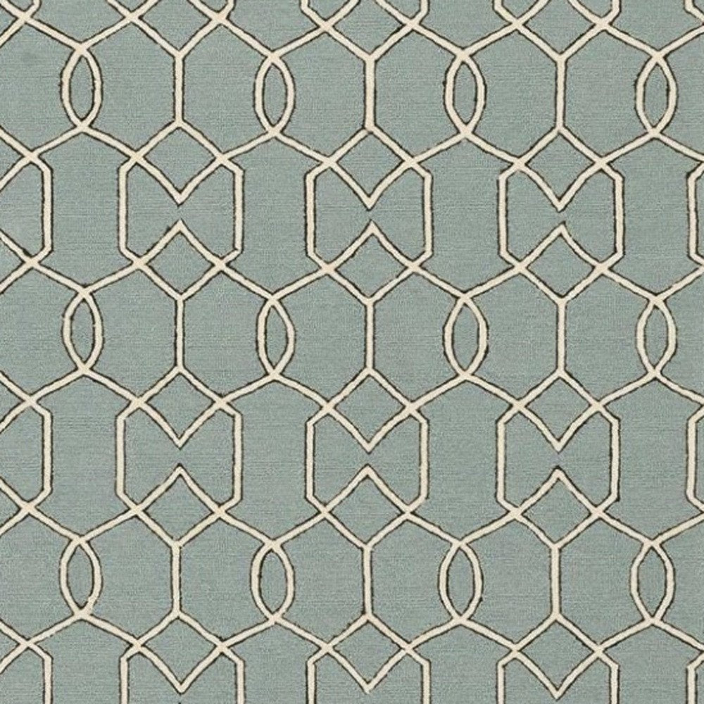 5' X 7' Green and Ivory Geometric Hand Hooked Area Rug