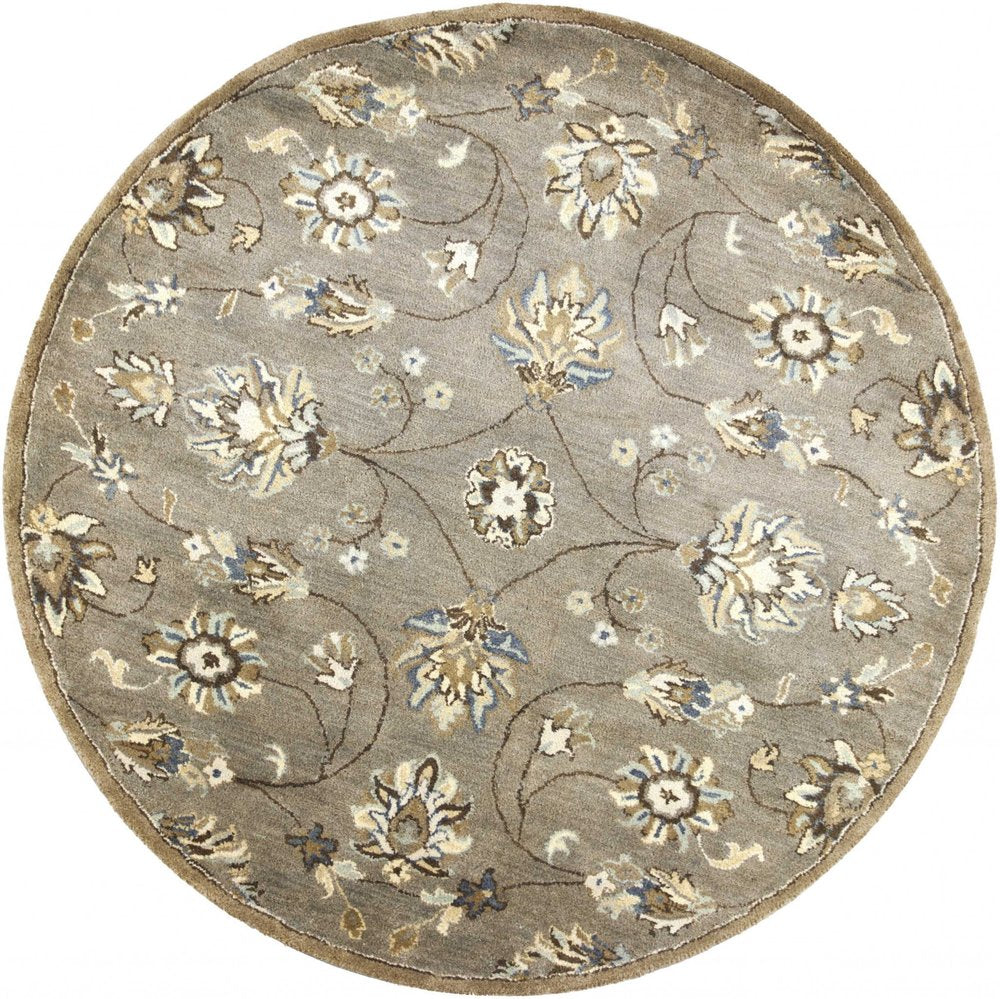 5' X 8' Gray Ivory And Brown Wool Floral Hand Tufted Area Rug