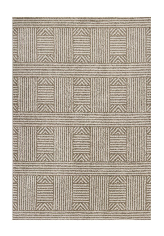 7' X 9' Beige And Ivory Geometric Indoor Outdoor Area Rug