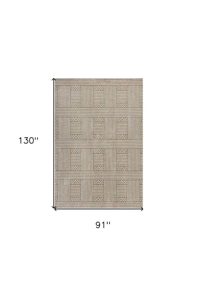 7' X 9' Beige And Ivory Geometric Indoor Outdoor Area Rug