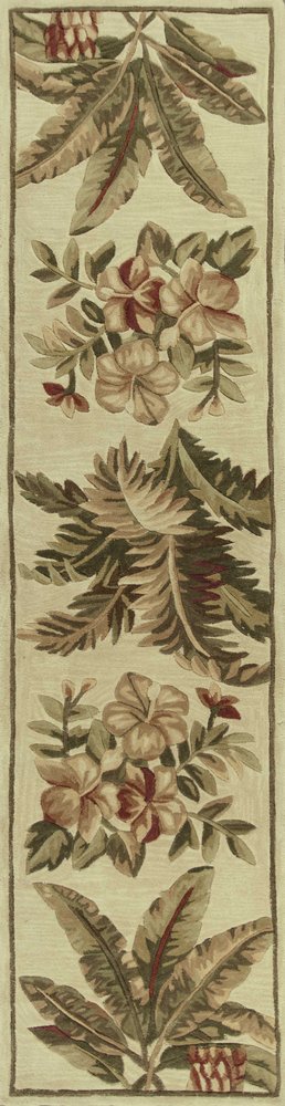 10' Ivory Green And Brown Wool Tropical Botanical Hand Tufted Runner Rug