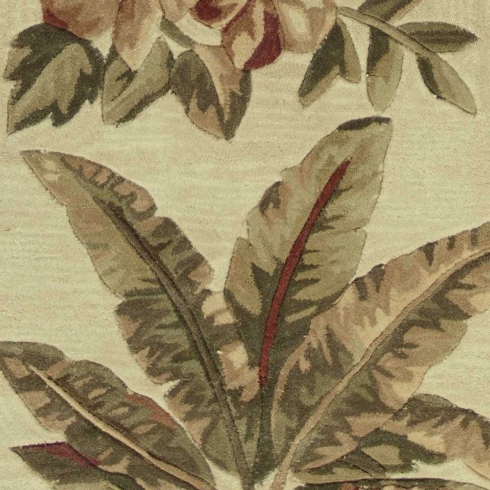 10' Ivory Green And Brown Wool Tropical Botanical Hand Tufted Runner Rug