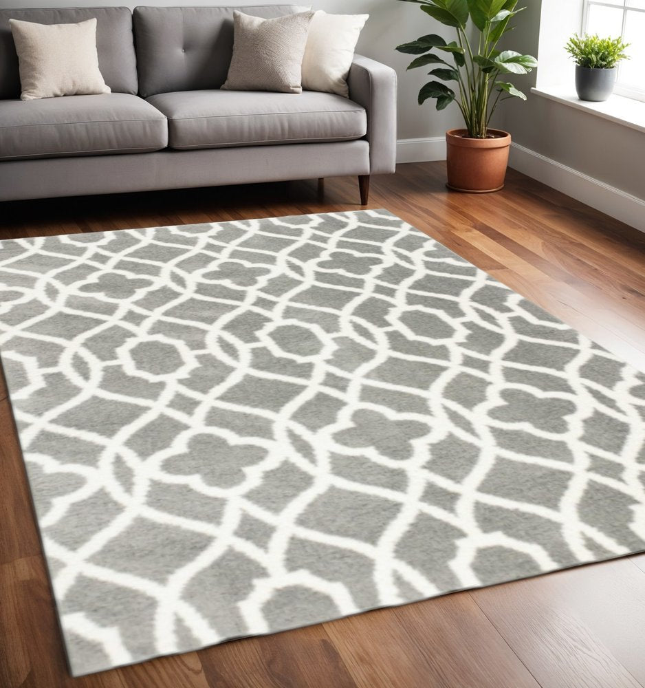 8' X 11' Gray And Ivory Ogee Area Rug