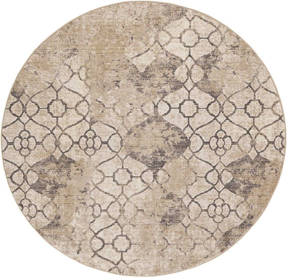 8' X 8' Sand Blue And Red Floral Hand Hooked Round Rug