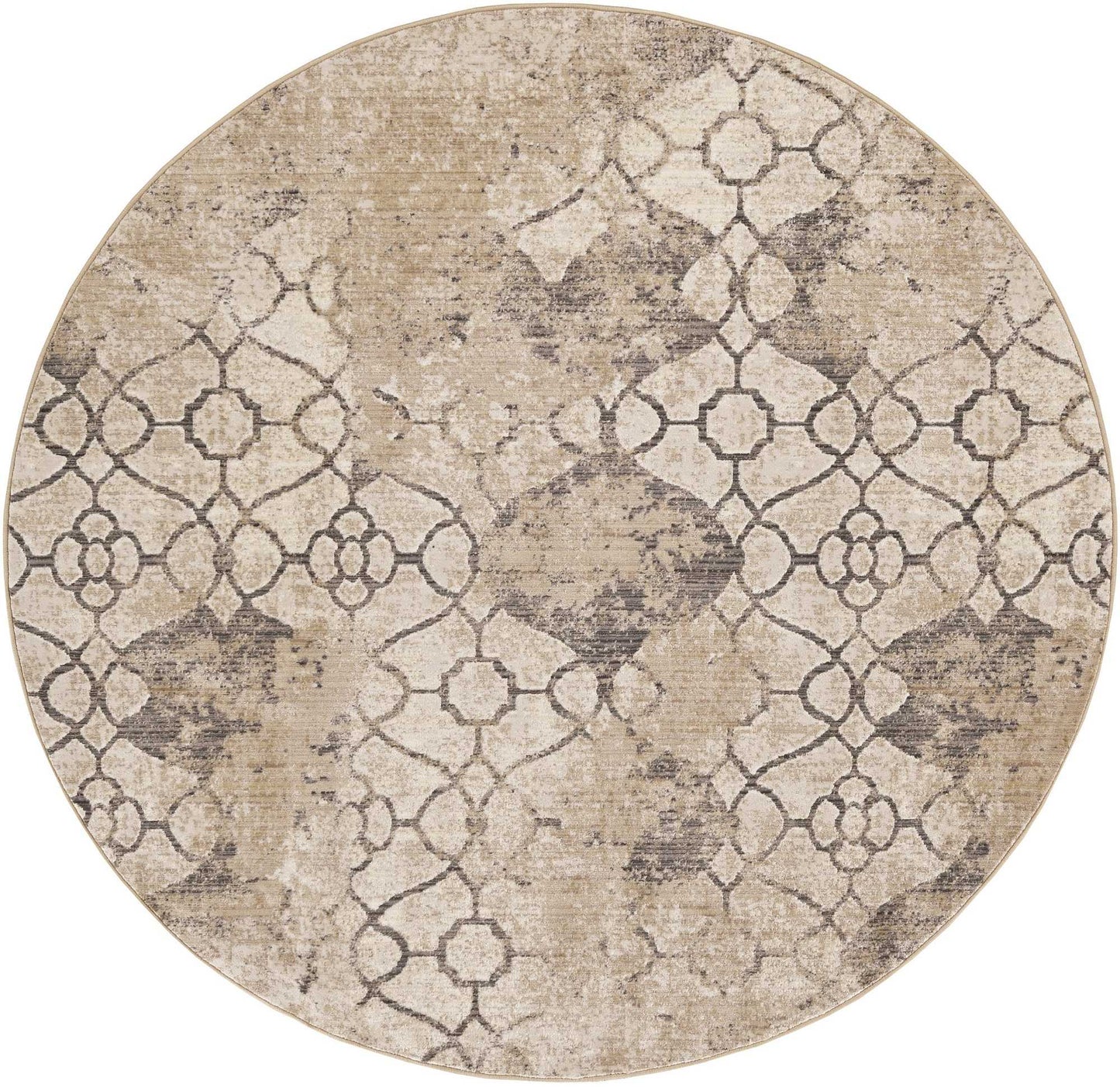 8' X 8' Sand Blue And Red Floral Hand Hooked Round Rug