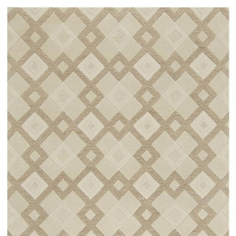 5' X 8' Ivory And Brown Wool Geometric Hand Tufted Area Rug