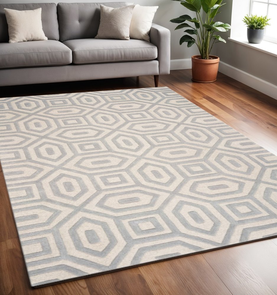 8' X 10' Gray Wool Geometric Hand Tufted Area Rug