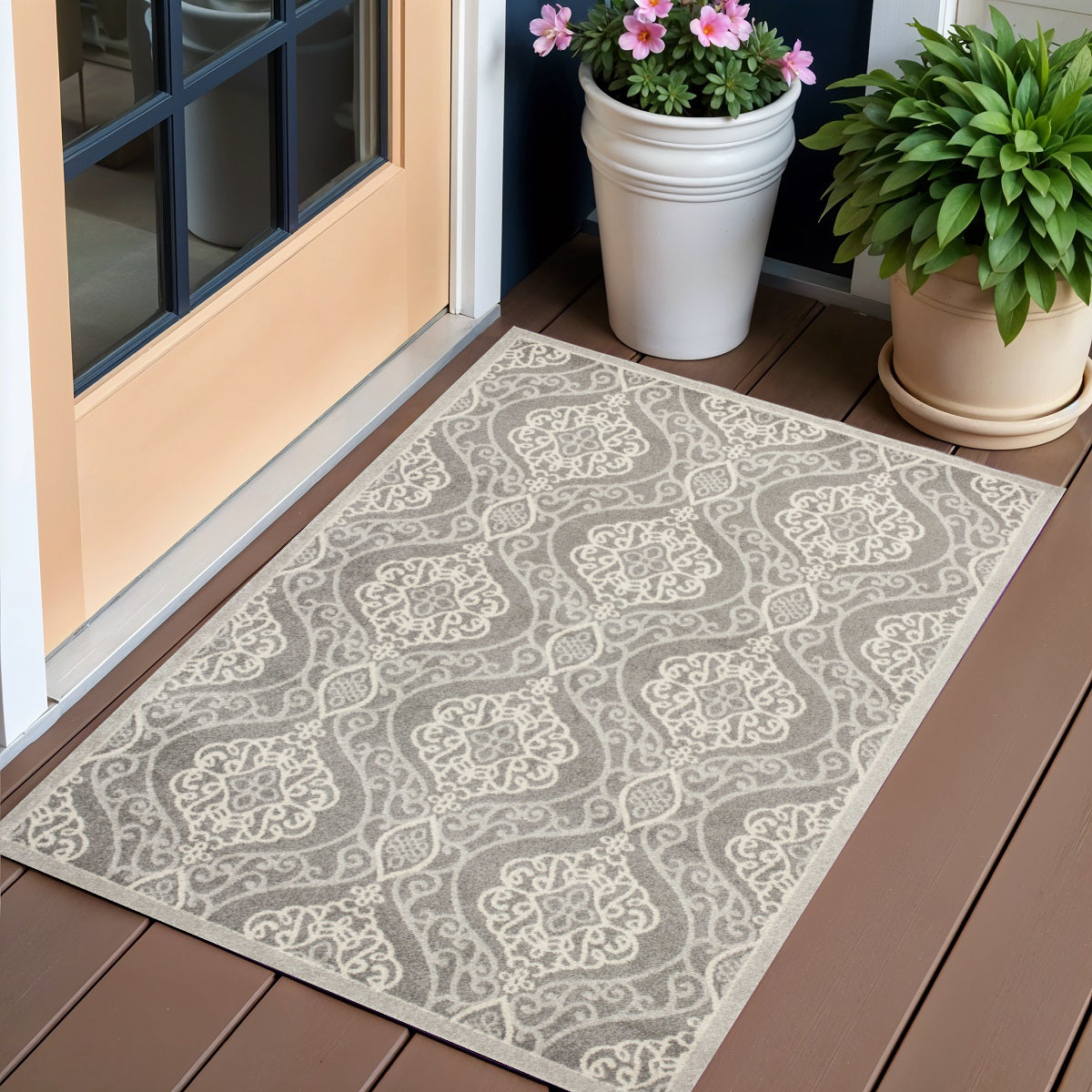 7' X 10' Silver Moroccan Indoor Outdoor Area Rug