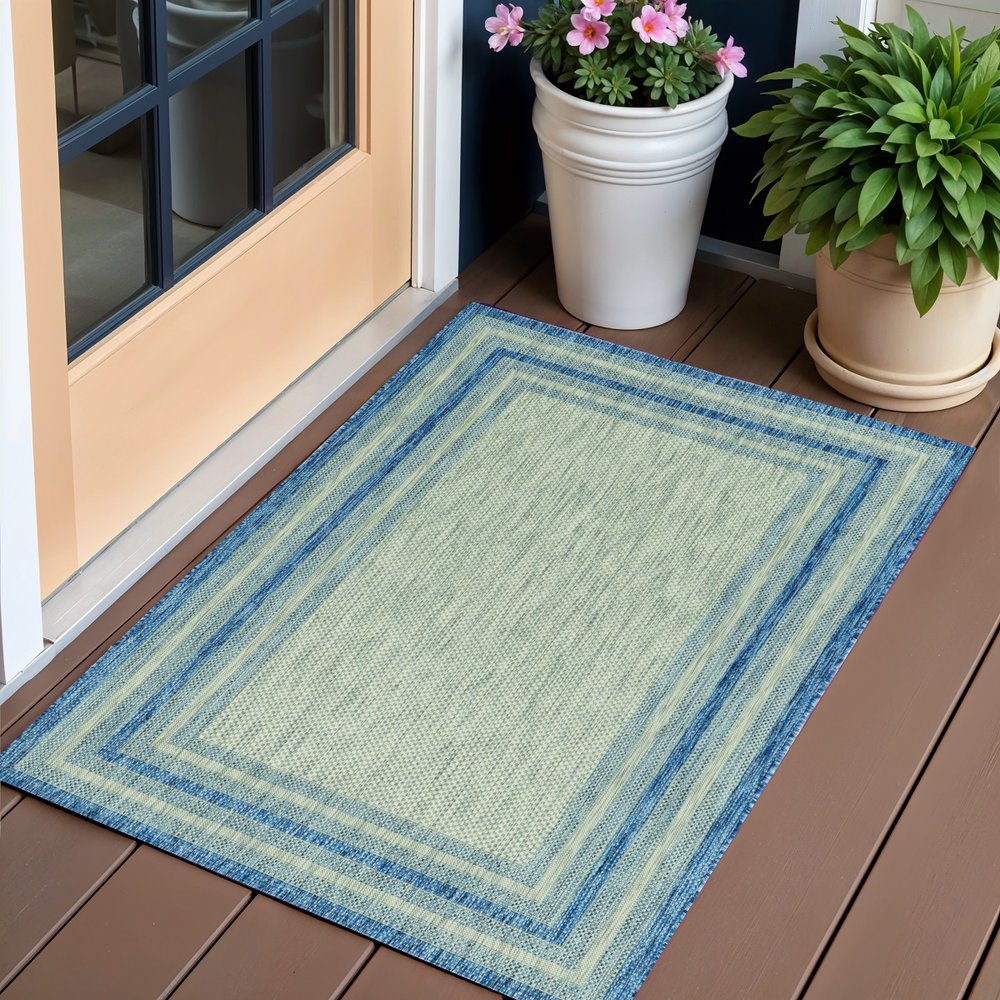 8' Blue And Gray Round Striped Indoor Outdoor Area Rug