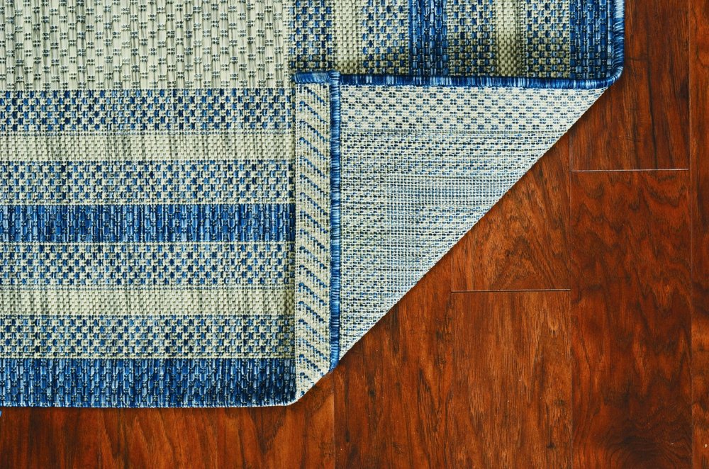 8' Blue And Gray Round Striped Indoor Outdoor Area Rug