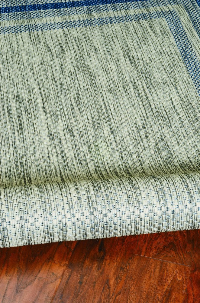 8' Blue And Gray Round Striped Indoor Outdoor Area Rug