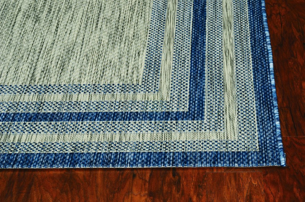8' Blue And Gray Round Striped Indoor Outdoor Area Rug