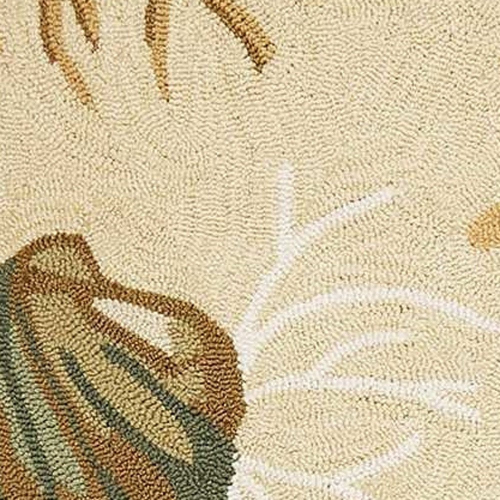 7' X 9' Beige Green And Brown Seashell and Coral Hand Tufted Area Rug