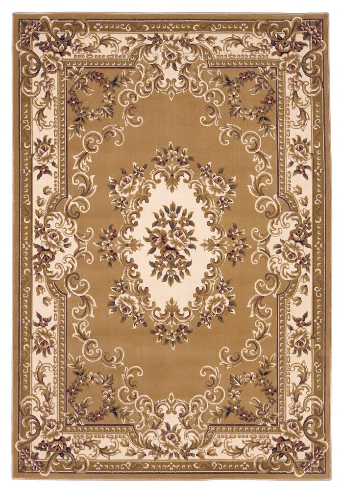 8' X 11' Beige Ivory And Brown Floral Medallion Area Rug