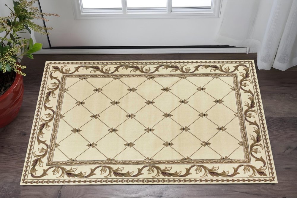 8' Ivory And Brown Floral Vines Round Rug
