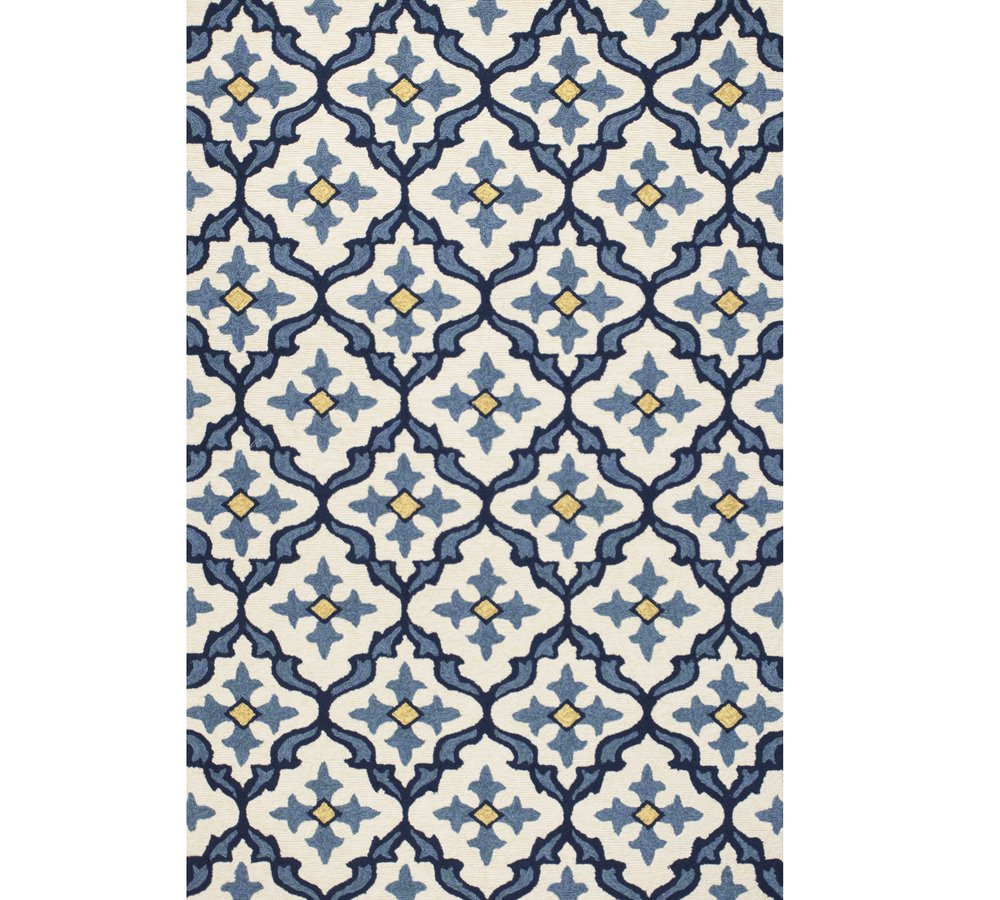 5' X 8' Ivory And Blue Moroccan Indoor Outdoor Area Rug