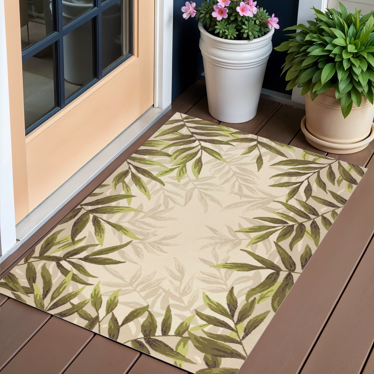 5' X 8' Beige Abstract Handmade Indoor Outdoor Area Rug